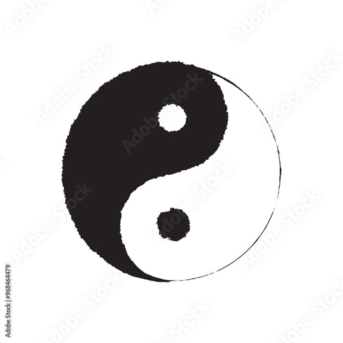 Yin and yang circle symbol . Sumi e style and ink watercolor painting design .