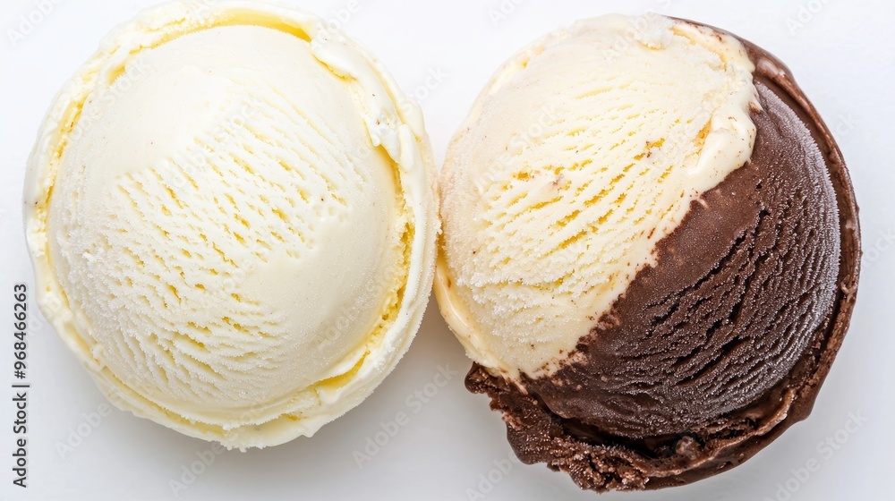 Vanilla and Chocolate Ice Cream Scoops Close Up Vanilla and Chocolate Ice Cream Scoops Close Up