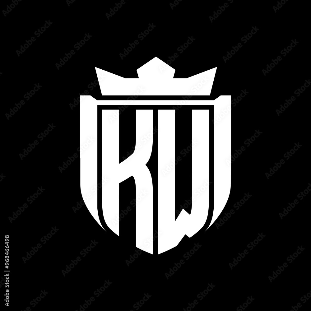KW Letter logo shield shape inside shield badge crown on black background template design KW Letter logo shield shape inside shield badge crown on black background template design