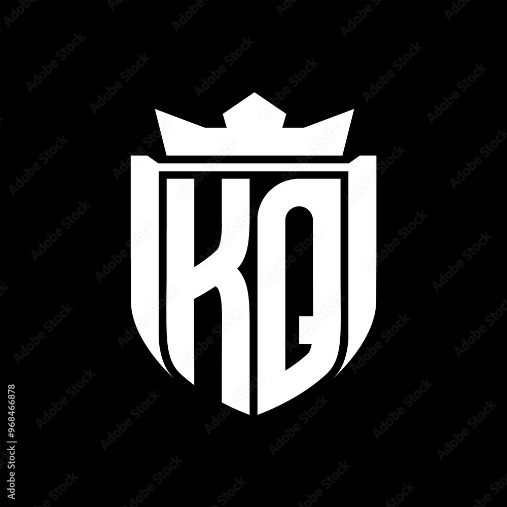 KQ Letter logo shield shape inside shield badge crown on black background template design KQ Letter logo shield shape inside shield badge crown on black background template design