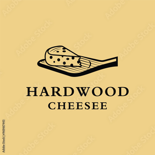 Slice of Cheese on Wooden Cutting Board for Traditional Cheesemonger Shop Store Vintage Classic label logo design