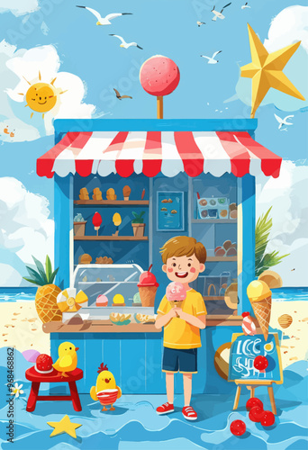 Beachfront Ice Cream Shop: A Happy Child's Day at the Seaside