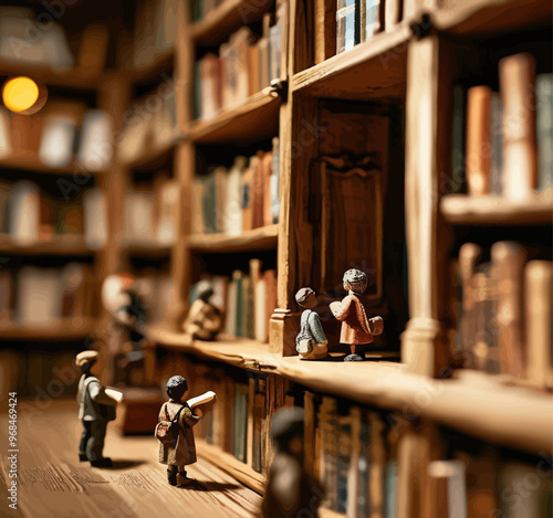 Children's Bookshelf with Figurines and Books