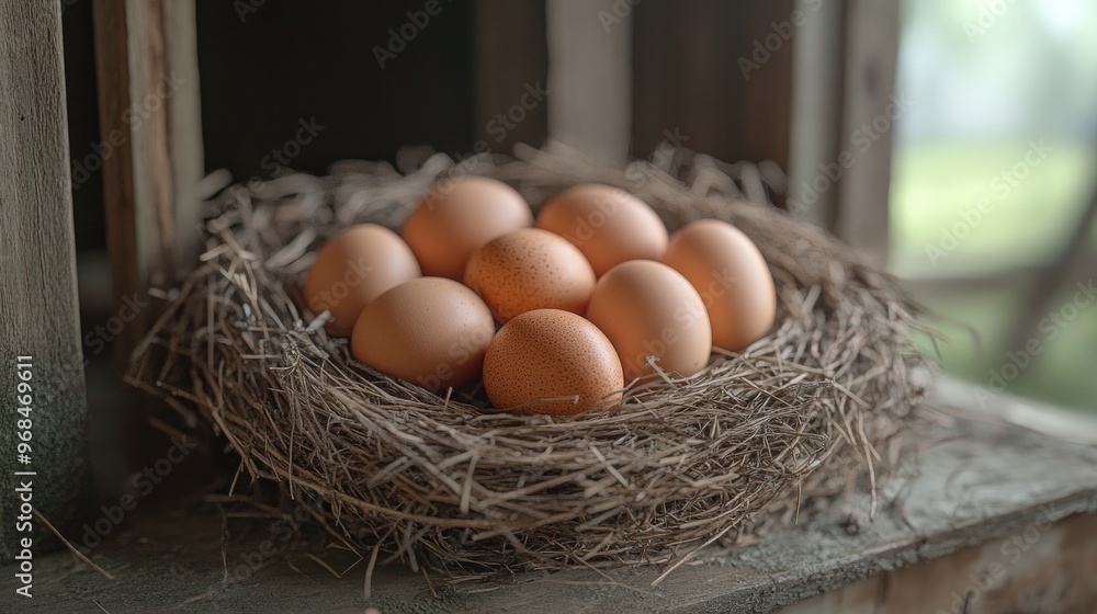 Brown Eggs Nestled in a Bird's Nest Brown Eggs Nestled in a Bird's Nest