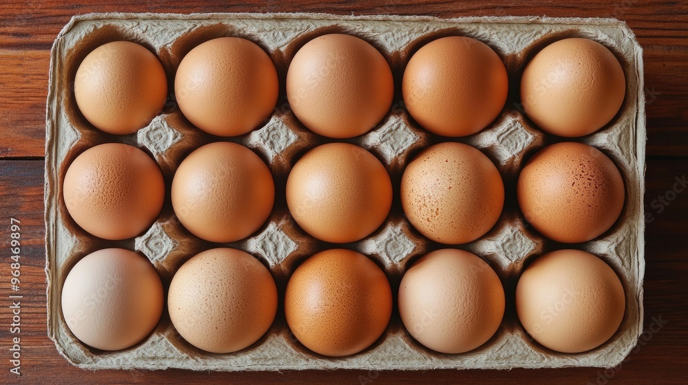 A Dozen Brown Eggs in a Cardboard Carton A Dozen Brown Eggs in a Cardboard Carton