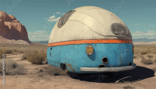 Deserted vintage bus in a barren landscape
