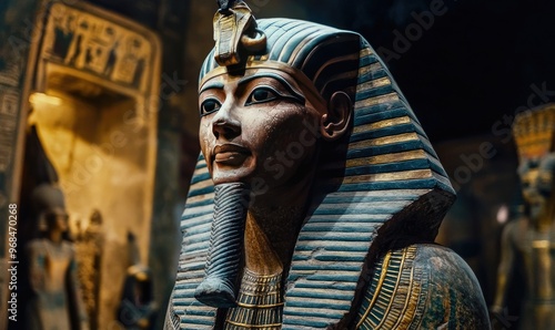 Close-up of an Ancient Egyptian Statue with a Strikingly Detailed Face photo