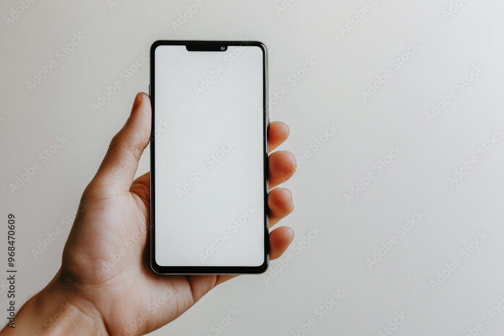 Hand Holding Smartphone Mockup Isolated created with Generative AI Hand Holding Smartphone Mockup Isolated created with Generative AI