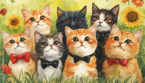 Feline Fashion: A Group of Cats in Bow Ties