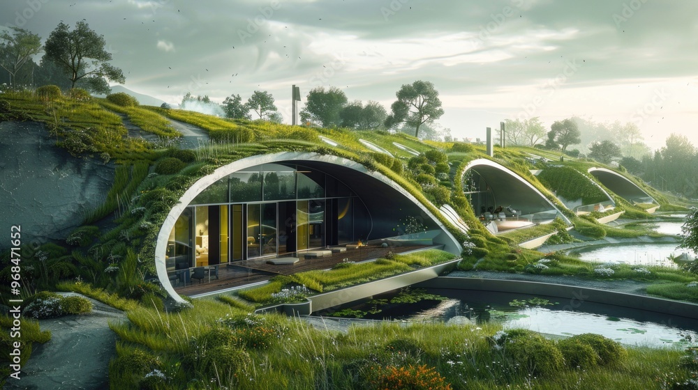 Fototapeta premium Eco friendly green roofed underground data center