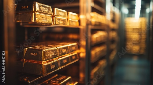 Stacked Gold Bars in a Vault