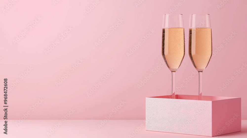 Two elegant champagne flutes engraved with a personalized message, presented in a pink gift box, symbolize love, celebration, and special occasions. Two elegant champagne flutes engraved with a personalized message, presented in a pink gift box, symbolize love, celebration, and special occasions.