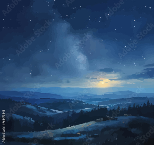 Starlit Night in a Mountainous Valley