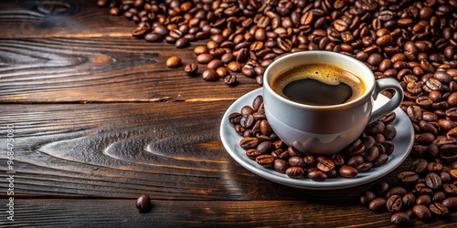 A cup of freshly brewed coffee with roasted coffee beans, coffee, cup, beans, morning, beverage, aroma, caffeine, close-up, aromatic