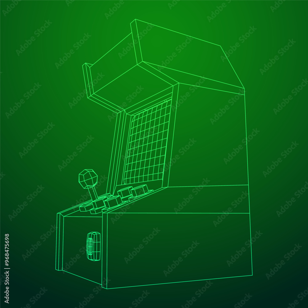 Fototapeta premium Arcade retro game machine. Wireframe low poly mesh vector illustration.