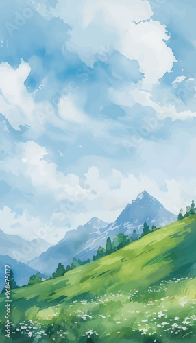 Vibrant Fields and Mountainscape