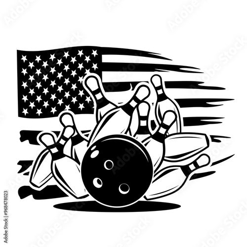 US Bowling | Bowling Game | Sports Game | Recreational Activity | Bowler Dad | Pin Bowling | Bowling Ball | Distressed US Flag | Original Illustration | Vector and Clipart | Cutfile and Stencil