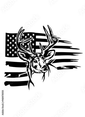 US Buck | Hunter Dad | US Flag | Wildlife | Antelope | Buck Hunting | Outdoor Hunting | Patriotic Deer Animal | Original Illustration | Vector and Clipart | Cutfile and Stencil