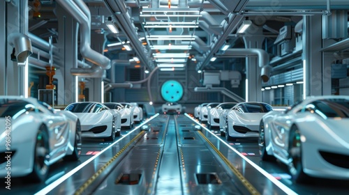 Futuristic autonomous vehicle manufacturing plant