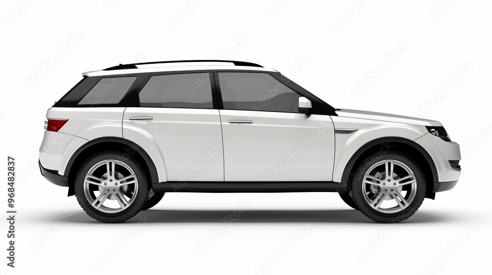 White SUV car isolated on a white background with clipping path. Side view. White SUV car isolated on a white background with clipping path. Side view.