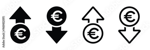 Cost reduction. Euro decrease flat vector icon designs set