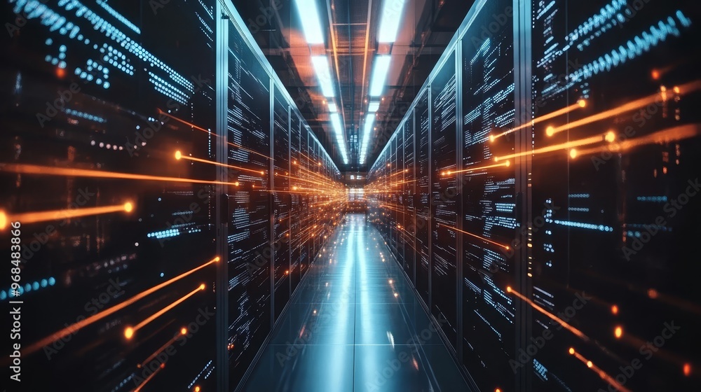Fototapeta premium Server Room Data Center Network Lights Technology Abstract