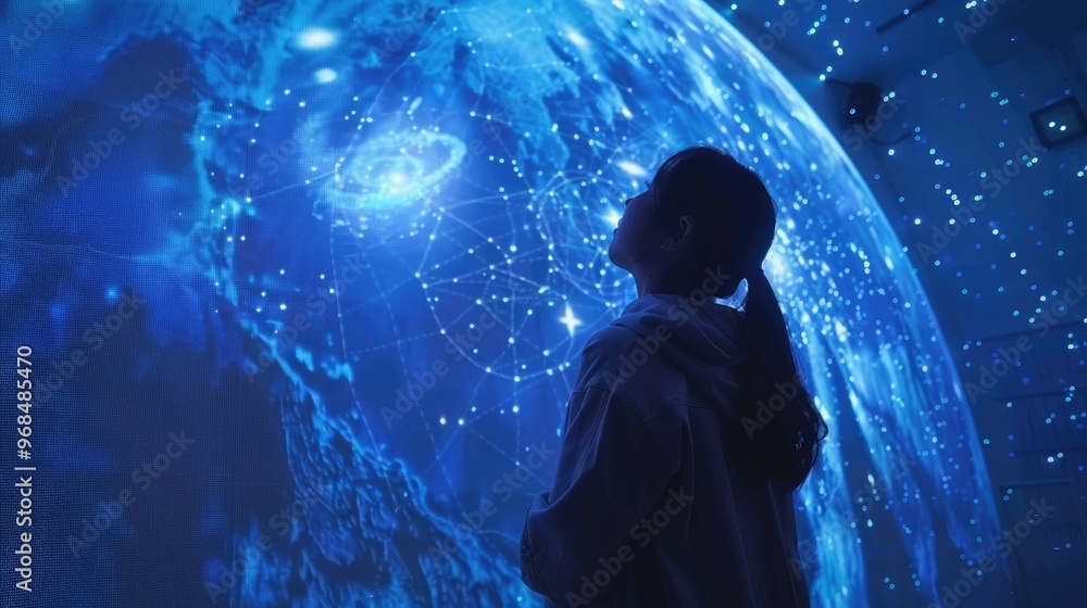 Futuristic home holographic planetarium with interactive star map Futuristic home holographic planetarium with interactive star map