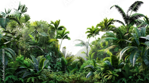 Fototapeta Naklejka Na Ścianę i Meble -  Lush green tropical rainforest landscape on transparent background