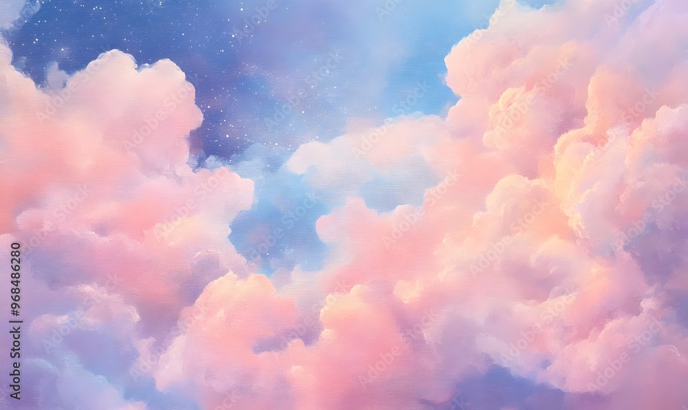 a painting of a night sky with clouds and stars. a painting of a night sky with clouds and stars.