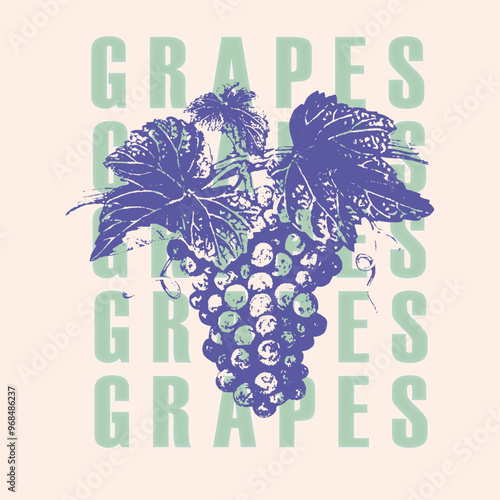 Grapes t shirt, drawing suitable for wine label design, sketch in pop art style, black and white vector illustration, T-shirt apparel print design. t-shirt design for textile . basic design.