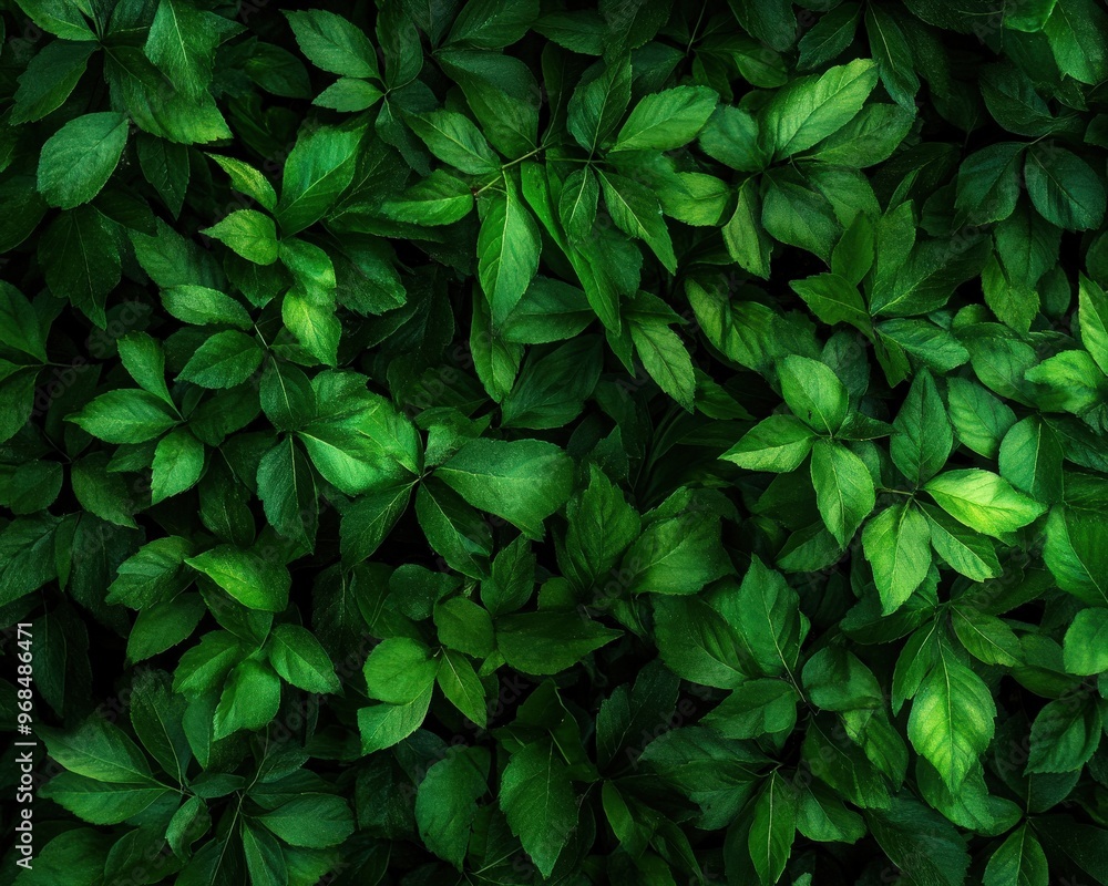 A lush, vibrant array of green leaves creates a peaceful and refreshing atmosphere, perfect for nature-themed projects. A lush, vibrant array of green leaves creates a peaceful and refreshing atmosphere, perfect for nature-themed projects.