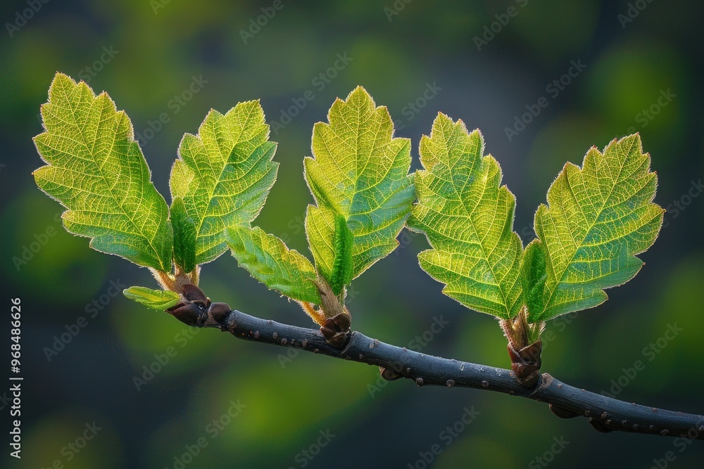 A close-up shot of a branch with four new green leaves, symbolizing growth and new beginnings. A close-up shot of a branch with four new green leaves, symbolizing growth and new beginnings.