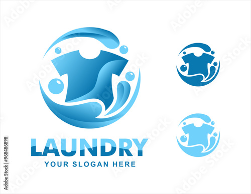 Express Laundry logo emblem badge design template fast and clean laundry service business