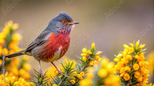 Close up of a Dartford warbler perched on a gorse bush, Dartford warbler, bird, wildlife, close up, gorse, perched, nature photo