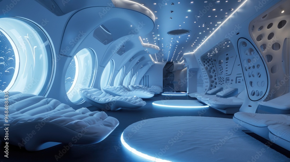 Fototapeta premium Futuristic space tourism training center with zero gravity simulation chamber