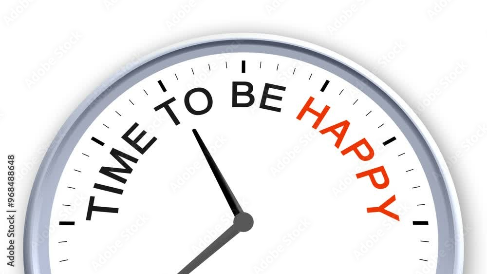 Time To Be Happy Word or Text on Clock Moving Fast for Time Concept on White Background and Green Screen Time To Be Happy Word or Text on Clock Moving Fast for Time Concept on White Background and Green Screen