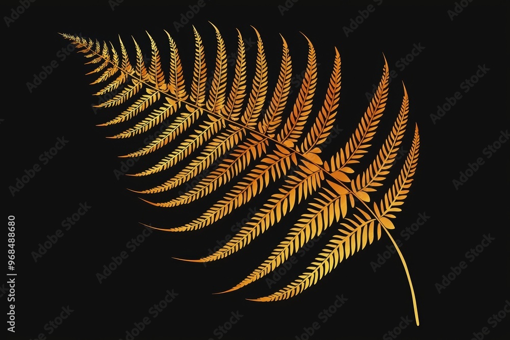 Obraz premium A stunning close-up of a golden fern leaf on a black background, showcasing intricate details and natural beauty.