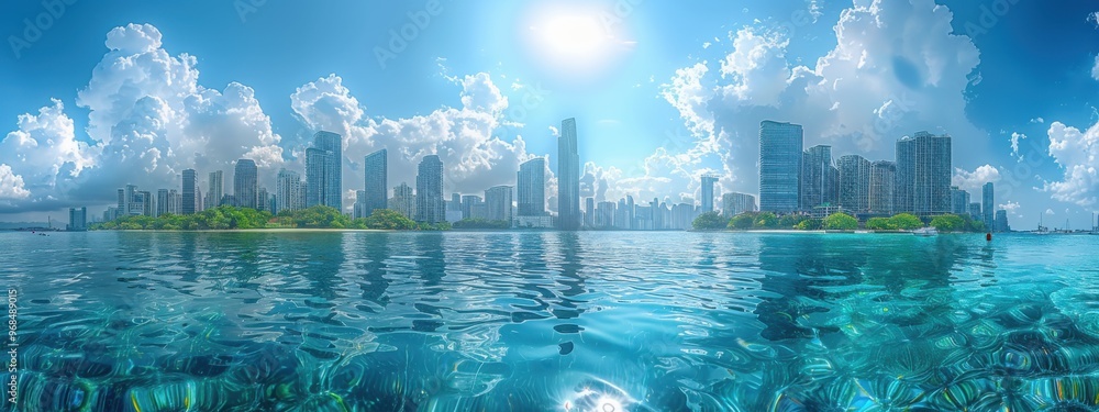 A vibrant city skyline with modern skyscrapers. A vibrant city skyline with modern skyscrapers.