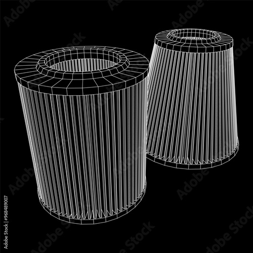 Car engine air filters. Auto spare part. Car care service maintenance. Wireframe low poly mesh vector illustration.