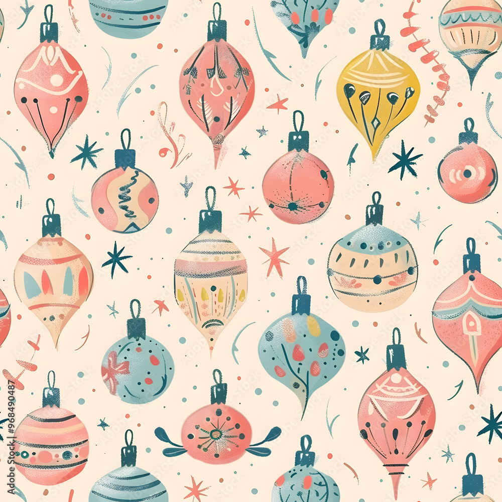 New Year's and Christmas festival seamless pattern in a 2D doodle illustrator style on pastel color backgrounds for graphic advertising. New Year's and Christmas festival seamless pattern in a 2D doodle illustrator style on pastel color backgrounds for graphic advertising.