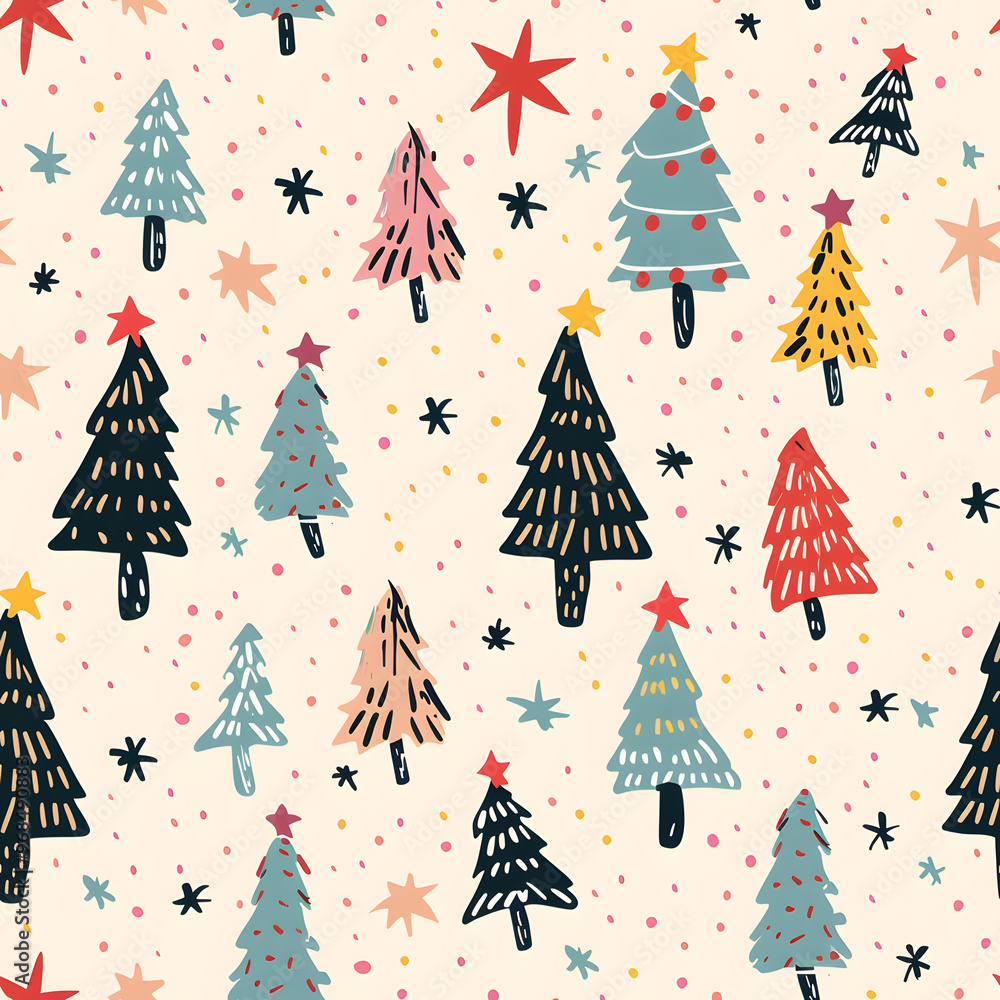 New Year's and Christmas festival seamless pattern in a 2D doodle illustrator style on pastel color backgrounds for graphic advertising. New Year's and Christmas festival seamless pattern in a 2D doodle illustrator style on pastel color backgrounds for graphic advertising.
