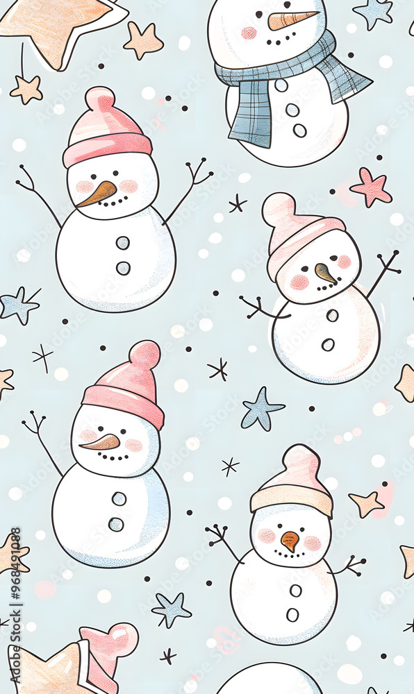 New Year's and Christmas festival seamless pattern in a 2D doodle illustrator style on pastel color backgrounds for graphic advertising. New Year's and Christmas festival seamless pattern in a 2D doodle illustrator style on pastel color backgrounds for graphic advertising.