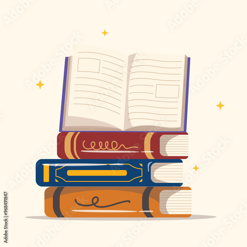 Pile of books vector illustration. Stack of books, Book school library, books standing vector.