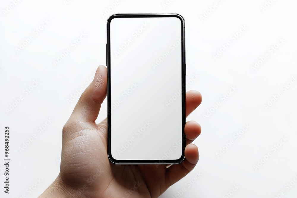 Hand Holding Smartphone Mockup Isolated created with Generative AI Hand Holding Smartphone Mockup Isolated created with Generative AI