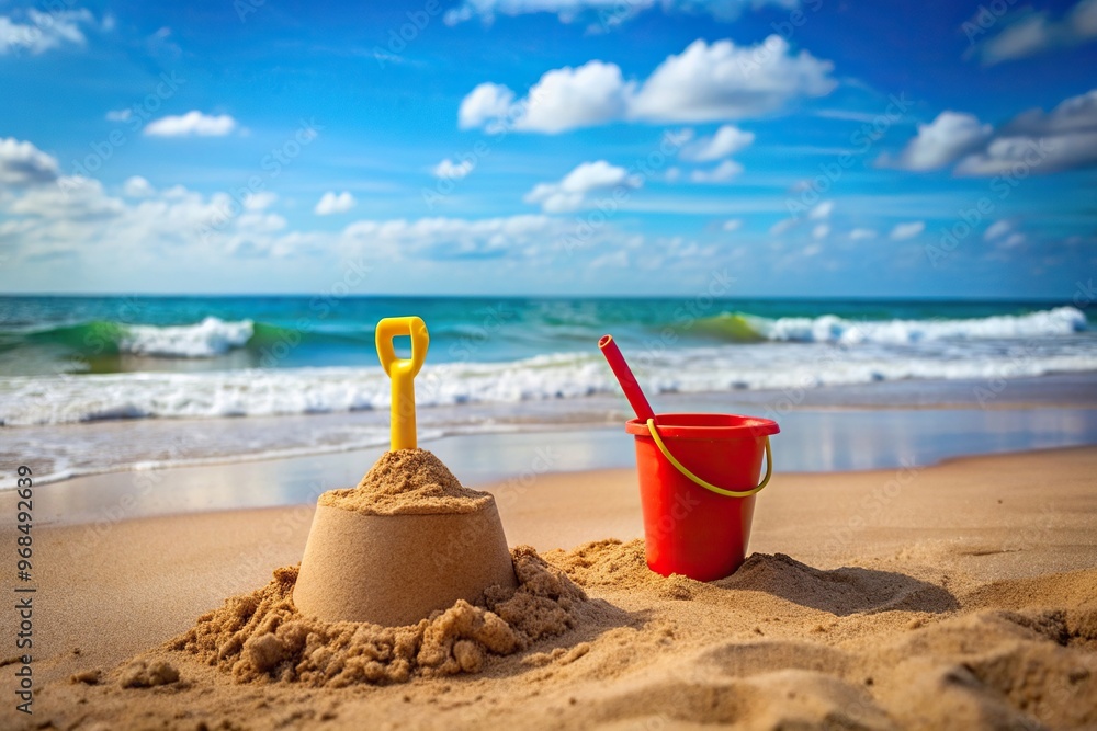 A simple sandcastle with a bucket and shovel on a beach, play, build, minimalism,sandcastle, kids, coastal, recreation, family, bucket, seaside, shovel, vacation, beach, toys, sand, summer A simple sandcastle with a bucket and shovel on a beach, play, build, minimalism,sandcastle, kids, coastal, recreation, family, bucket, seaside, shovel, vacation, beach, toys, sand, summer