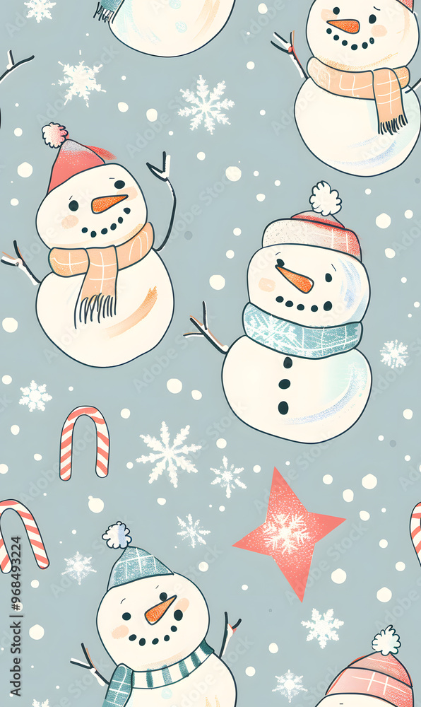 New Year's and Christmas festival seamless pattern in a 2D doodle illustrator style on pastel color backgrounds for graphic advertising. New Year's and Christmas festival seamless pattern in a 2D doodle illustrator style on pastel color backgrounds for graphic advertising.
