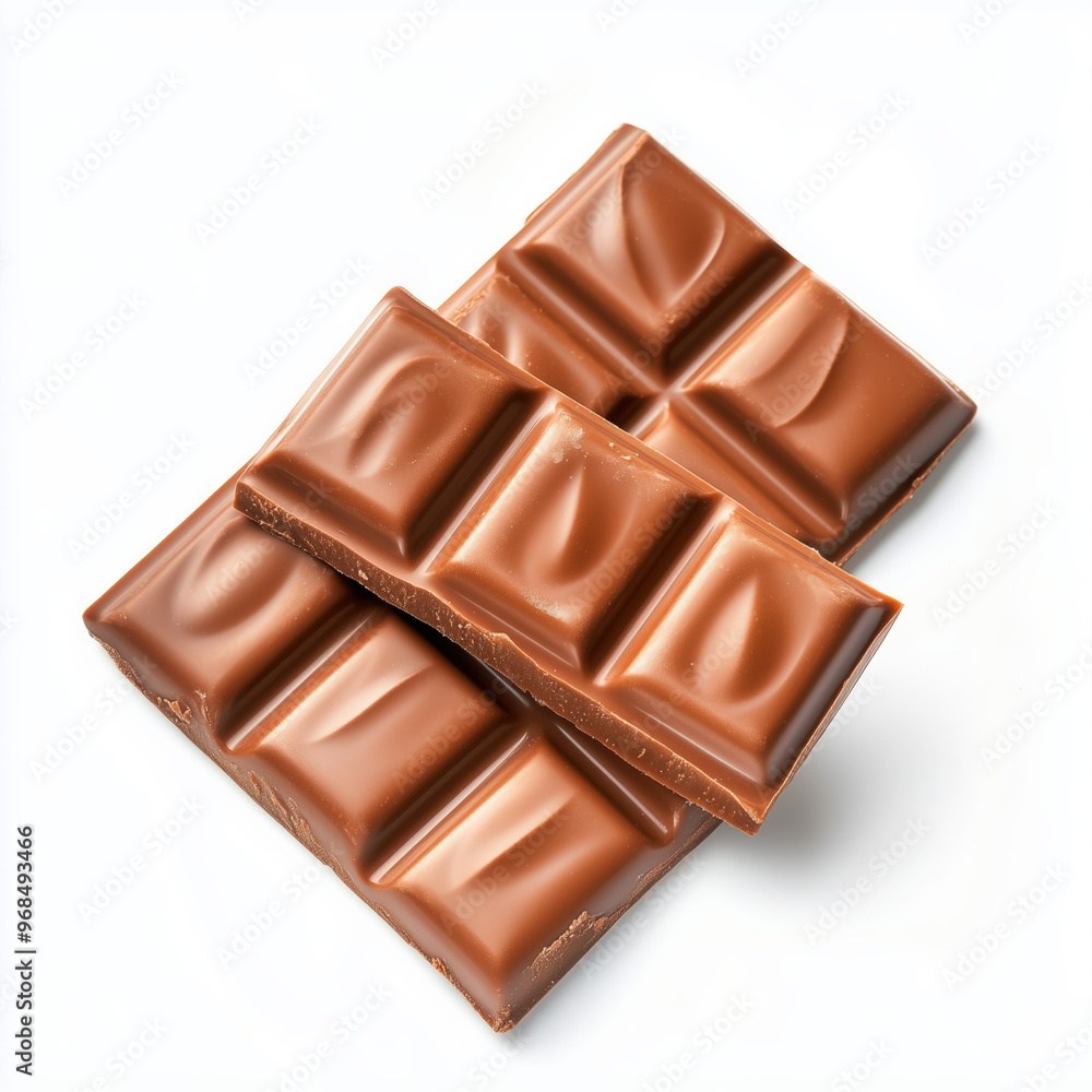 Three pieces of milk chocolate bar arranged on a white background. High-quality PNG format with transparent background. Three pieces of milk chocolate bar arranged on a white background. High-quality PNG format with transparent background.