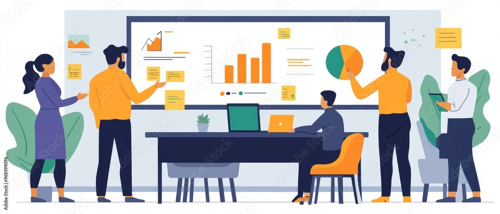 Team collaboration in a modern office showcasing data analysis ...
