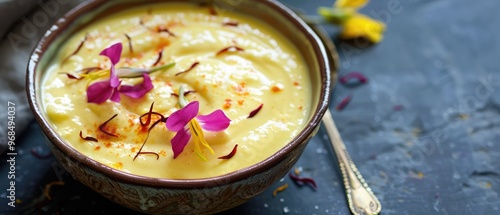 Creamy and rich shrikhand with saffron  photo