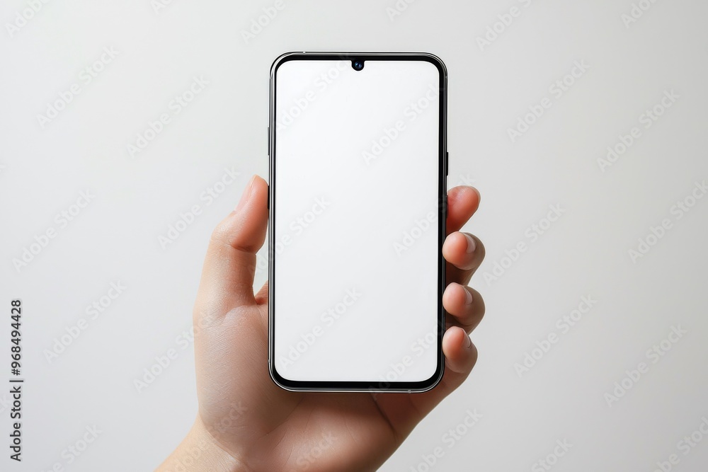 Hand Holding Smartphone Mockup Isolated created with Generative AI Hand Holding Smartphone Mockup Isolated created with Generative AI
